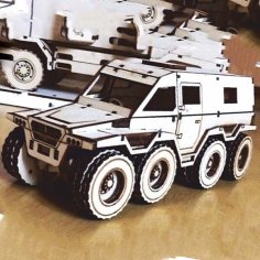 Laser Cut 3D Wooden Avtoros Shaman Armored Vehicle Jeep Model CDR File