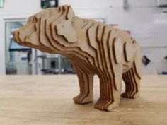 Laser Cut 3D Wooden Bear Model, 3D Animal Puzzle Vector File