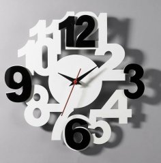 Laser Cut 3D Wooden Black and White Wall Clock Ai Vector File