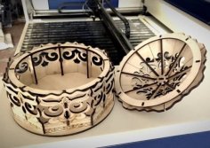 Laser Cut 3D Wooden Carved Round Box CDR File