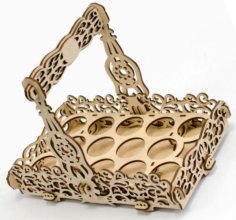 Laser Cut 3D Wooden Easter Basket With Foldable and Fixed Handle CDR File