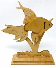Laser Cut 3D Wooden Golden Fish Decoration Model CDR File