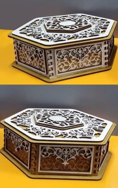 Laser Cut 3D Wooden Pattern Decorative Hexagon Storage Box CDR File