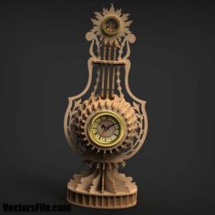 Laser Cut 3D Wooden Puzzle Antique Clock Model Table Clock CDR and DXF File