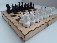 Laser Cut 3D Wooden Puzzle Chess Board and Chess Pieces Layout CDR File