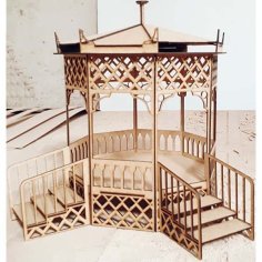 Laser Cut 3D Wooden Puzzle Chinese Pavilion Architectural Model CDR and DXF File