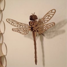 Laser Cut 3D Wooden Puzzle Dragonfly Toy Model CDR File