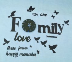 Laser Cut 3D Wooden Puzzle Family Wall Clock Room Decor Idea Clock Template DXF and CDR File