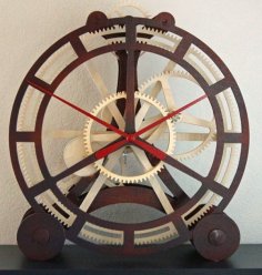 Laser Cut 3D Wooden Puzzle Gear Table Clock Model Template DXF File