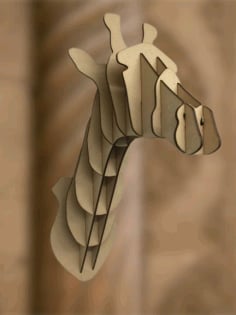 Laser Cut 3D Wooden Puzzle Giraffe Head, 3D Animal Head CDR File