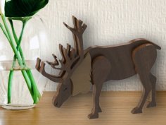Laser Cut 3D Wooden Puzzle Reindeer CDR File
