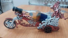Laser Cut 3D Wooden Puzzle Tricycle Bottle Stand with Glass Holder CDR File