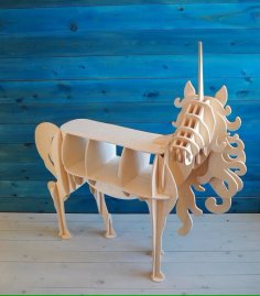Laser Cut 3D Wooden Puzzle Unicorn Shelf Vector File