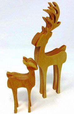 Laser Cut 3D Wooden Reindeer with Baby Vector File