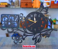 Laser Cut 3D Wooden Wall Clock Design Room Wall Art Decor Flower Clock Ai and SVG File