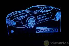 Laser Cut Acrylic 3D Lamp Aston Martin One 77 Sports Car Vector File