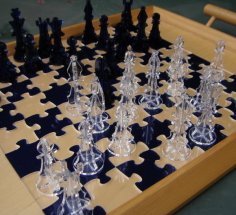Laser Cut Acrylic Chess Jigsaw Puzzle Chess Board and Pieces 3mm DXF File