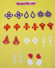 Laser Cut Acrylic Earrings Design 11 Earring Template Set CDR and DXF File for Free Laser Cutting