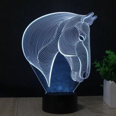 Laser Cut Acrylic Horse Head 3D Illusion Table Lamp CDR File