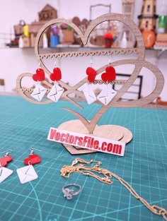Laser Cut Acrylic Jewellery Design Heart with Letter Earring Template Ai and SVG File
