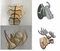 Laser Cut Animal 3D Head Puzzle 4mm Free Vector CDR File