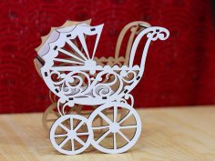 Laser Cut Baby Stroller Flower Basket Wooden Baby Shower Carriage Stroller 3mm Free Vector