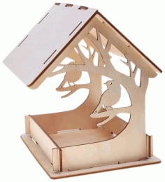 Laser Cut Bird Feeder 4mm, Wooden Bird House Free Vector