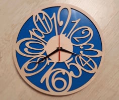 Laser Cut Blue Background Wooden Wall Clock DXF File