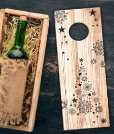 Laser Cut Bottle Gift Box with Christmas Engraving Free Vector File