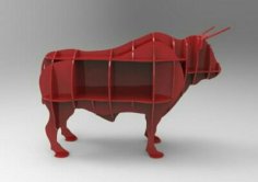 Laser Cut Bull 3D Puzzle Shelf Plan, Wooden Animal Shelf CDR File