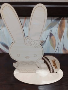 Laser Cut Bunny Hair Tie Stand With Wooden Hair Comb DXF File
