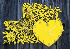 Laser Cut Butterfly with Heart Clock Laser Cut Free CDR File