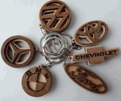 Laser Cut Car Logo Keychain, Wooden Pendants Car Logo Keychains Free Vector