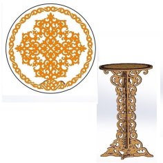 Laser Cut Carved Table with Engraving Design CDR File