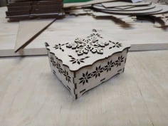 Laser cut Carved Wooden Snowflake Box CDR File