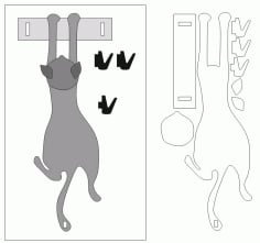 Laser Cut Cat Hanging Housekeeper Wall Key Hook CDR File