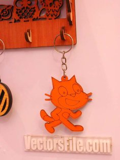 Laser Cut Cat Keyring Animal Keychain Wooden Keyring CDR and DXF File