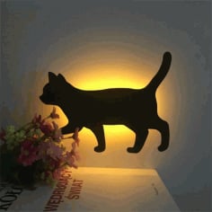 Laser Cut Cat Silhouette Wall Light Lamp CDR File