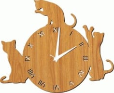 Laser Cut Cat Wooden Board Wall Clock CDR Vectors File