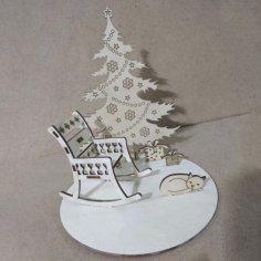Laser Cut Christmas Tree Table Decoration Chair and Cat DXF and CDR File