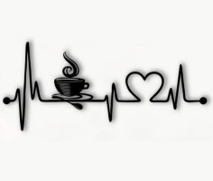 Laser Cut Coffee Heartbeat Lifeline Wall Art Design Wall Decor Element CDR and DXF File