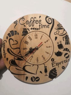 Laser Cut Coffee Time Wall Clock Template Decorative Design CDR Vectors File