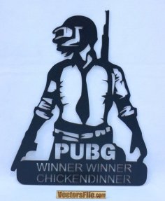 Laser Cut Custom PUBG Wooden Decor Personalized Gamer Room Wall Art DXF and CDR File