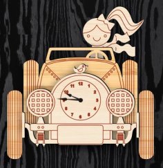 Laser Cut Cute Doll on Driving Wall Clock CDR File