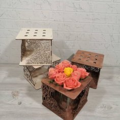 Laser Cut Decorative Beautiful Flower Stand Box CDR File