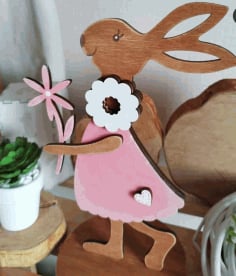 Laser Cut Decorative Bunny With A Flower 4mm 12cm CDR File