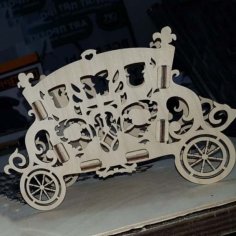 Laser Cut Decorative Carriage Flower Holder Wooden Flower Basket Free Vector File