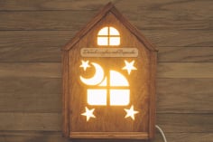 Laser Cut Decorative Moon Star Night Light Lamp, CNC Wooden Lamp CDR File