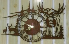 Laser Cut Deer Clock Wildlife Wall Clock for Room Decor Round Clock DXF and CDR File