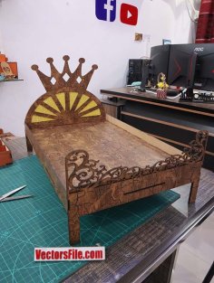 Laser Cut Doll Bed Wooden Doll House Furniture Decorative Small Bed SVG and DXF File